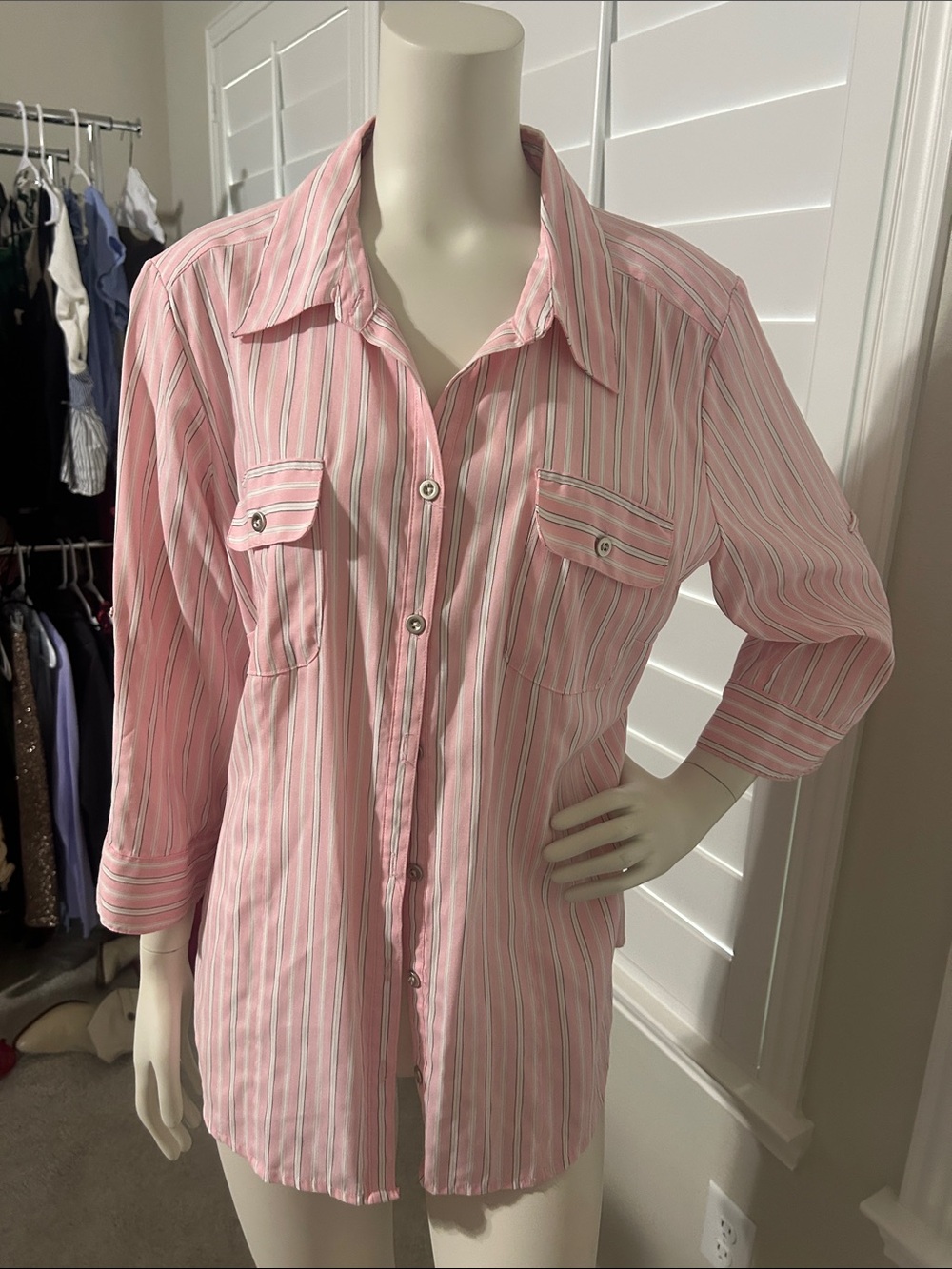 Women's Pink Striped Button-Down Shirt